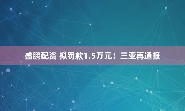 盛鹏配资 拟罚款1.5万元！三亚再通报